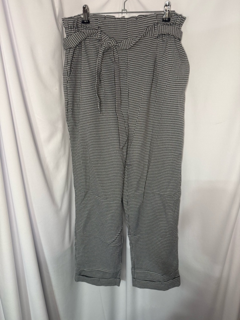 Sienna Sky Gingham Black White Paperbag Waist Casual Work Pants Size Large